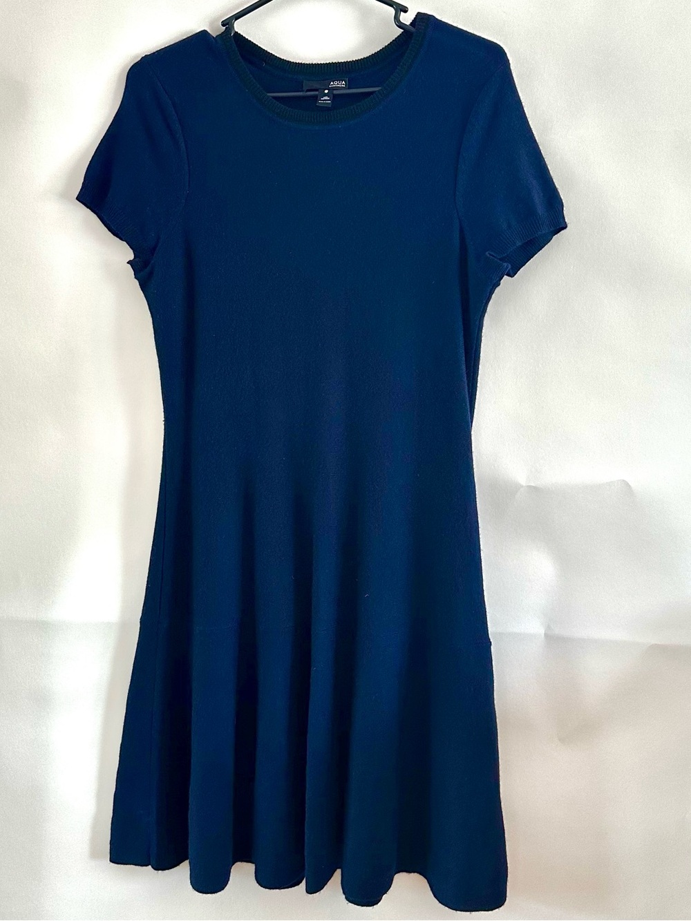 Aqua Cashmere 100% Cashmere Fit & Flare‎ Sweater Dress Navy